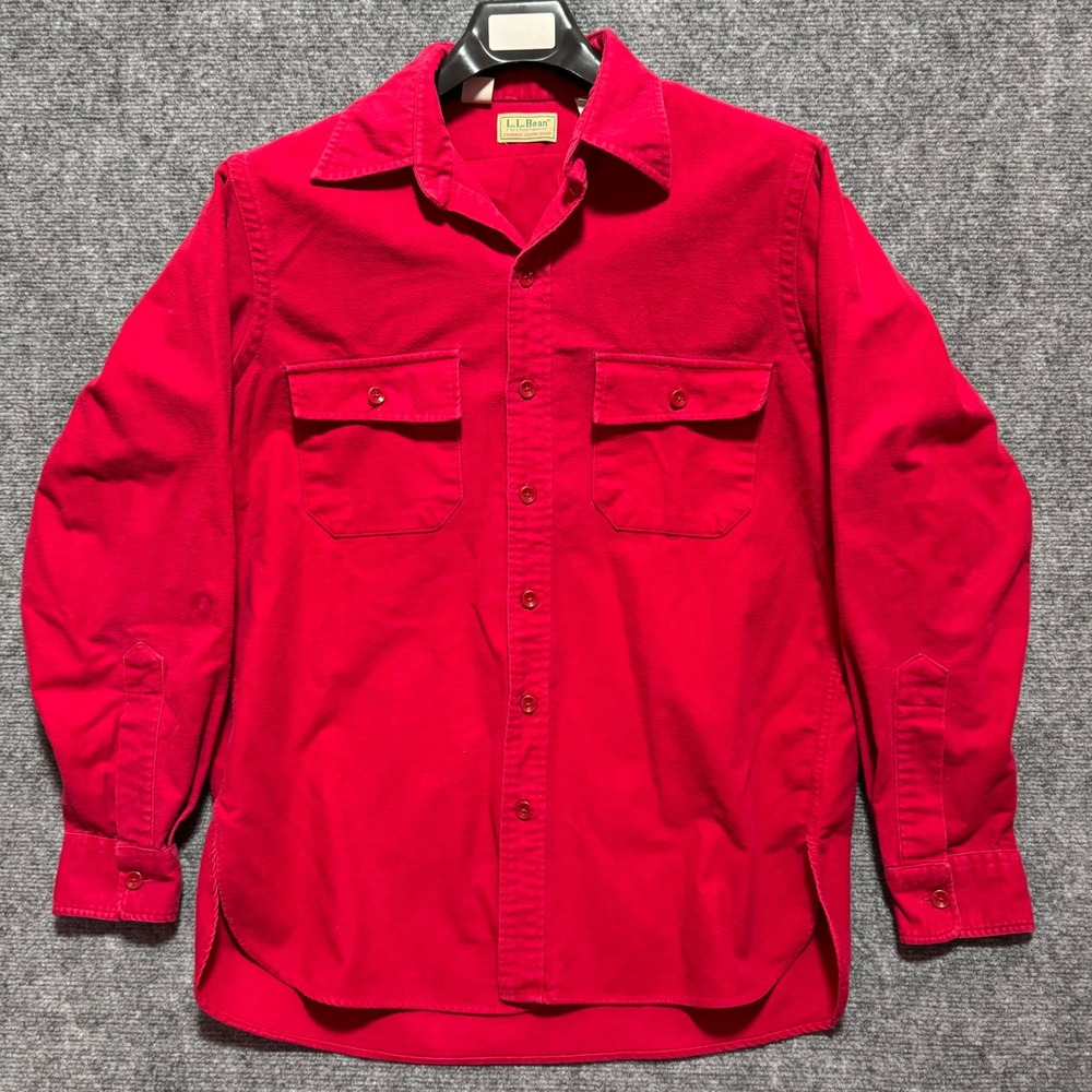 Vintage LL Bean Chamois Shirt Faded Red‎ Cloth Made in USA Cotton Button Size 16